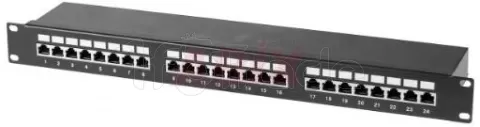 Photo de Panneau de brassage CAT6 STP 24 Ports équipé noir (24 embases)