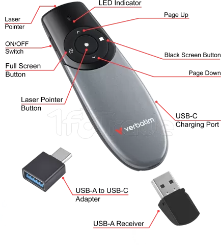 Photo de Pointeur Laser sans fil Verbatim Focus Wireless Presenter (Gris)