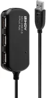 Photo de Rallonge USB 2.0 Lindy + HUB 4 ports 12m M/F (Noir)