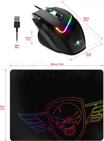 Photo de Souris filaire Gamer Spirit of Gamer Pro-M3 RGB (Noir) avec tapis