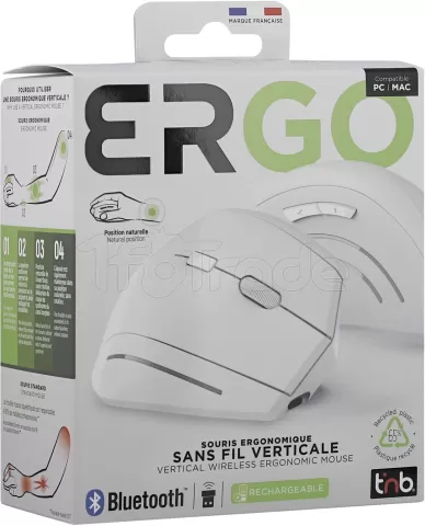 Photo de Souris sans fil Bluetooth ergonomique T'nB Ergo verticale pour droitier (Blanc)