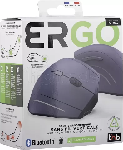 Photo de Souris sans fil Bluetooth ergonomique T'nB Ergo verticale pour droitier (Bleu)