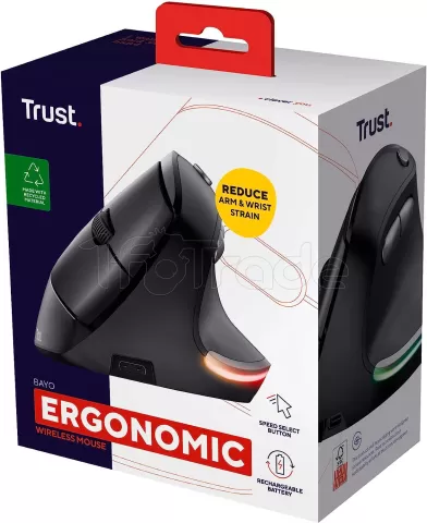 Photo de Souris sans fil ergonomique Trust Verticale pour droitier Bayo (Noir)