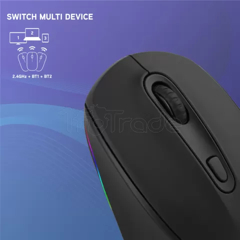 Photo de Souris sans fil rechargeable NGS Led Smog-RB Multimode (2.4Ghz+Bluetooth) (Noir)