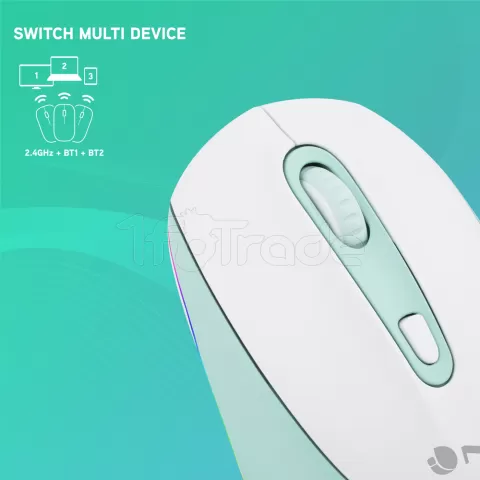 Photo de Souris sans fil rechargeable NGS Led SmogMint-RB Multimode (2.4Ghz+Bluetooth) (Blanc/Vert)