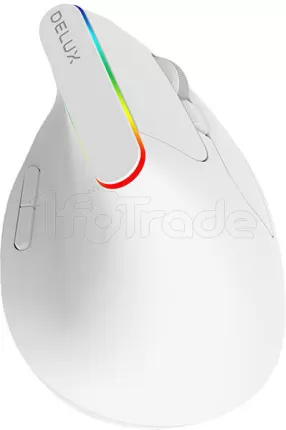 Photo de Souris sans fil verticale Delux M618C RGB pour droitier (Blanc)
