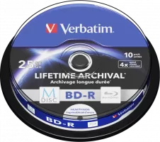 Photo de Spindle de 10 M-Disc BD-R imprimables Verbatim - 25Go