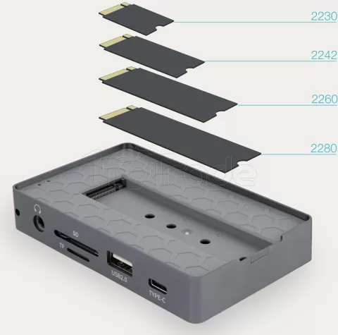 Photo de Station d'accueil portable USB-C 10en1 TooQ TQE-2242G avec lecteur SSD (Gris)