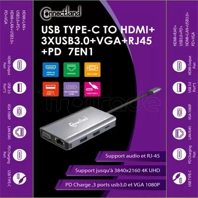 Photo de Station d'accueil portable USB-C 3.0 Connectland 7en1 (Gris)