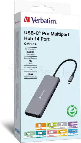 Photo de Station d'accueil portable USB-C 3.2 Verbatim Hub Pro Multiports 14 (Gris)