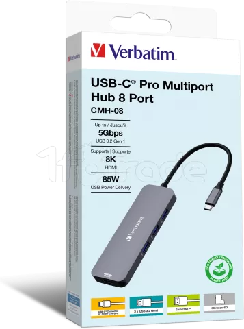 Photo de Station d'accueil portable USB-C 3.2 Verbatim Hub Pro Multiports 8 (Gris)