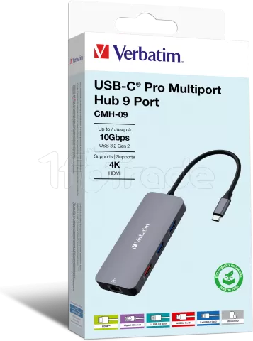 Photo de Station d'accueil portable USB-C 3.2 Verbatim Hub Pro Multiports 9 (Gris)