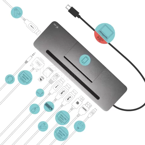 Photo de Station d'accueil USB-C 3.0 I-Tec Metal Ergonomic 4K (Gris)