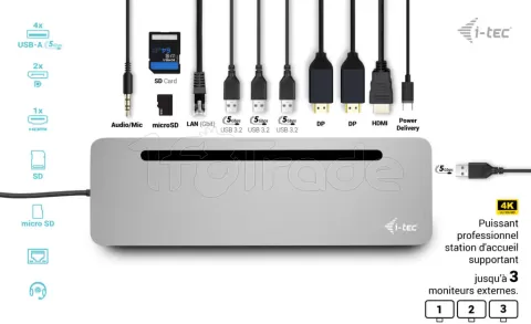 Photo de Station d'accueil USB-C 3.0 I-Tec Metal Ergonomic avec alimentation 100W (Gris)