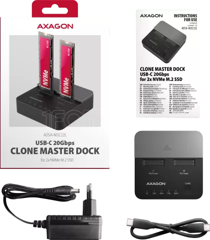 Photo de Station d'accueil USB-C 3.2 Axagon ADSA-M2C22L pour disque dur 2x NVMe (Noir)
