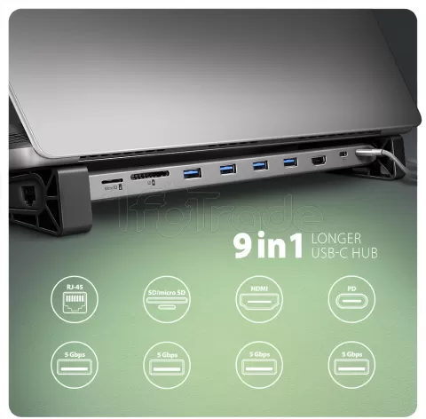 Photo de Station d'accueil USB-C 3.2 Axagon HMC-10HLS (Gris)