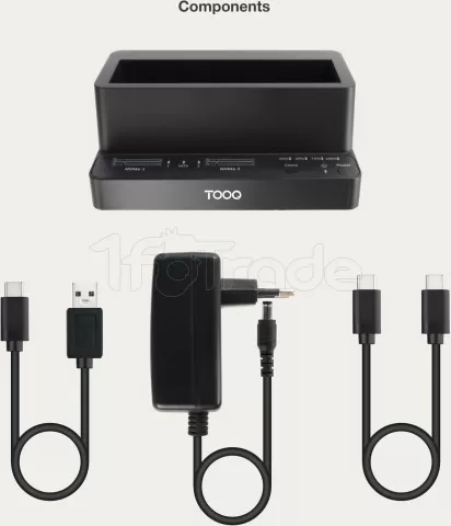 Photo de Station d'accueil USB-C 3.2 TooQ TQDS-502B 2x M.2 + 1x disque dur S-ATA (Noir)