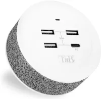 Photo de Station de charge USB T'nB Iconiq 3 ports USB-A + 1 pors USB-C (Blanc/Gris)