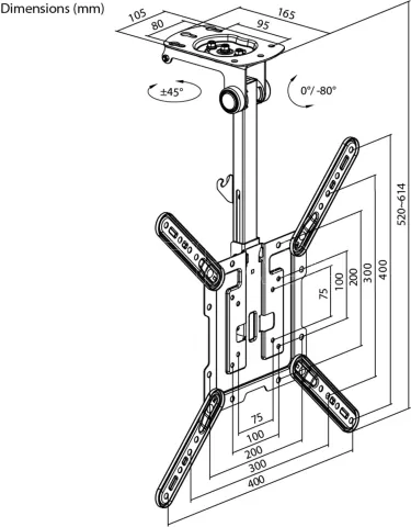 Photo de Support de plafond pour écran Goobay 23"-55" (20kg max) (Noir)