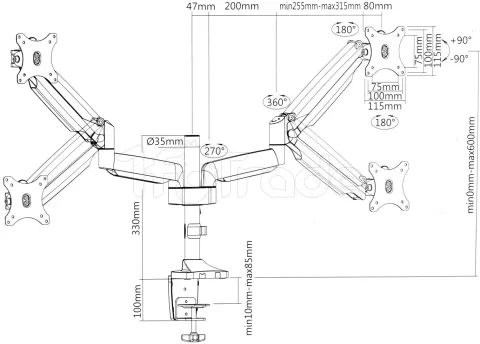 Photo de Support Double-écran à fixer avec port USB 3.0 Maclean MC-766 de 13" à 32" (9kg max)