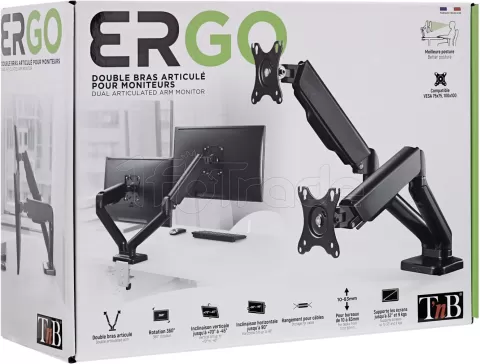 Photo de Support double-écran à fixer T'nB Ergo Flex Dual 17"-32" (9kg max) (Noir)