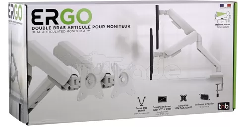 Photo de Support double-écran à fixer T'nB Ergo Flex Dual 17"-35" (12kg max) (Blanc)