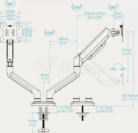 Photo de Support double-écran à fixer Tooq DB1434TNR 13"-34" (10kg max) (Blanc)