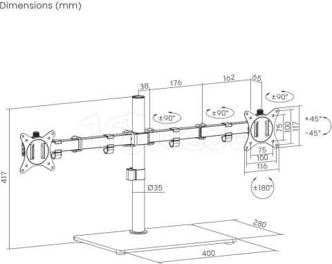 Photo de Support double écran à poser Gembird MS-D2ST-01 17" - 32" (9kg max) (Noir)