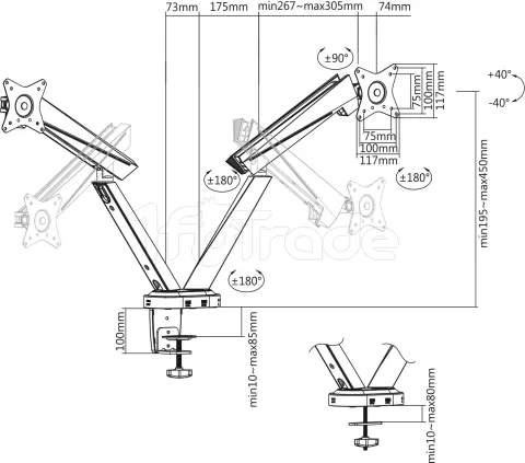 Photo de Support double Ecran à poser NanoRS RS887 de 17" à 32" (8kg max) (Noir)