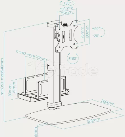 Photo de Support écran à fixer Tooq DB1128TN 17"-27" (6kg max) avec support mini-PC (Noir)