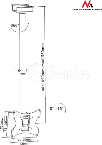 Photo de Support plafond Maclean pour écran plat de 17" à 37" (50kg max)