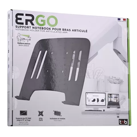 Photo de Support pour ordinateur portable T'nB Ergo sur bras articulé  (Noir)