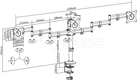 Photo de Support Triple écran à fixer Deltaco ARM-0301 (24kg max) (Noir)