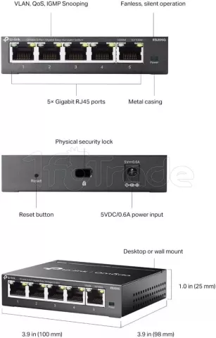 Photo de Switch réseau ethernet Gigabit TP-Link Omada ES205G - 5 ports