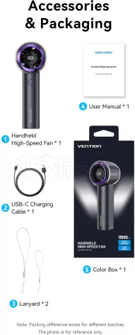 Photo de Ventilateur à main sur batterie Vention (Noir/Violet)