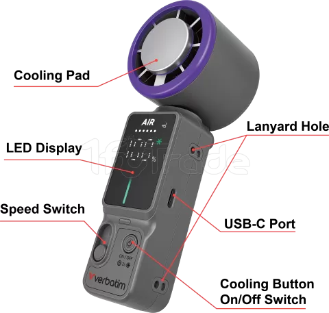 Photo de Ventilateur à main sur batterie Verbatim Cool'n'Go Ice Touch Pro (Violet/Gris)