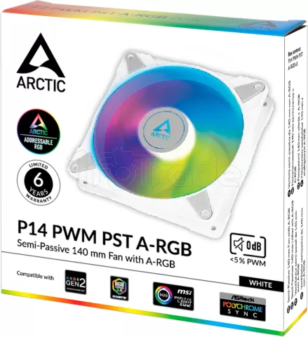 Photo de Ventilateur de boitier Arctic P14 PST RGB - 14cm (Blanc)