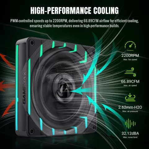Photo de Ventilateur de boitier Gamemax Tornado T12 Argb - 12cm (Noir)