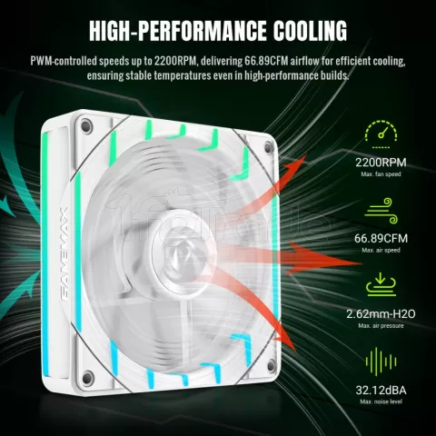 Photo de Ventilateur de boitier Gamemax Tornado T12 Reverse Argb - 12cm (Blanc)