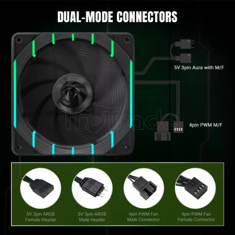 Photo de Ventilateur de boitier Gamemax Tornado T12 Reverse Argb - 12cm (Noir)