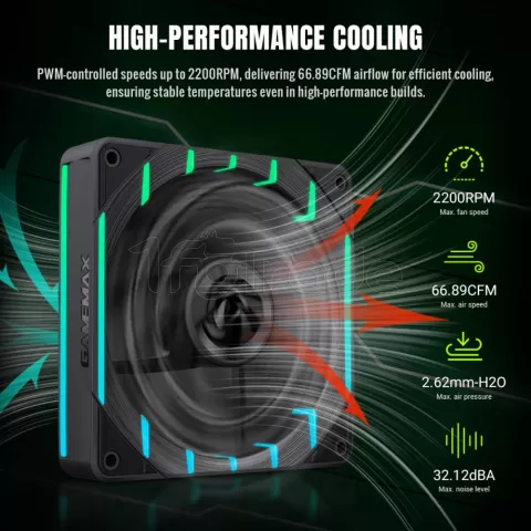 Photo de Ventilateur de boitier Gamemax Tornado T12 Reverse RGB - 12cm (Noir)