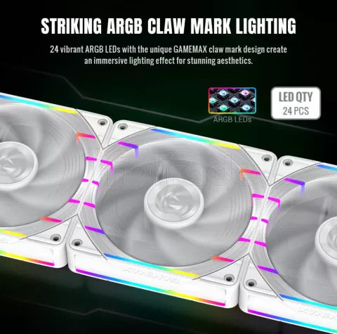 Photo de Ventilateur de boitier Gamemax Tornado T12 RGB - 12cm (Blanc)