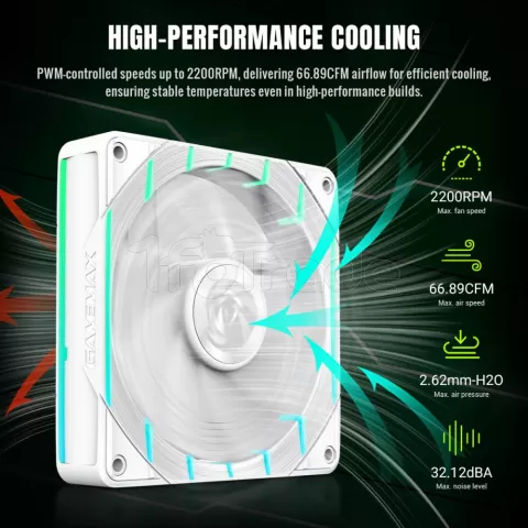 Photo de Ventilateur de boitier Gamemax Tornado T12 RGB - 12cm (Blanc)