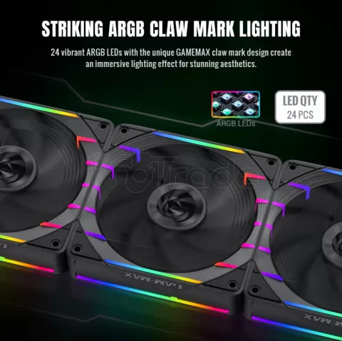 Photo de Ventilateur de boitier Gamemax Tornado T12 RGB - 12cm (Noir)