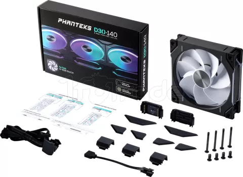 Photo de Ventilateur de boitier Phanteks D30 Reverse Airflow RGB - 14cm (Noir)