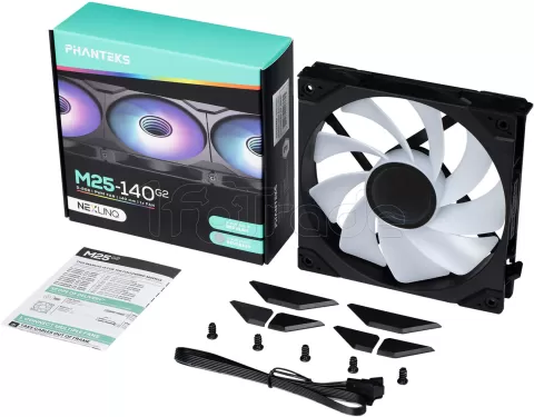 Photo de Ventilateur de boitier Phanteks M25 Gen2 Reverse RGB - 14cm (Noir)